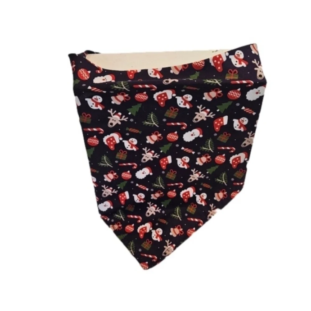 Upcycled Christmas Dog Bandana Tie up in the front blue background pets